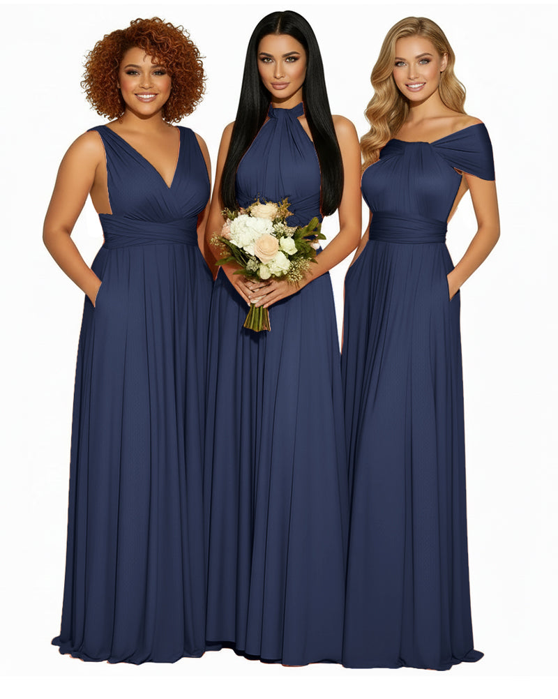 Multiway Convertible Maxi Infinity Dress With Pockets Regular Plus size Wedding Bridal Party Bridemaids Gowndark navy 