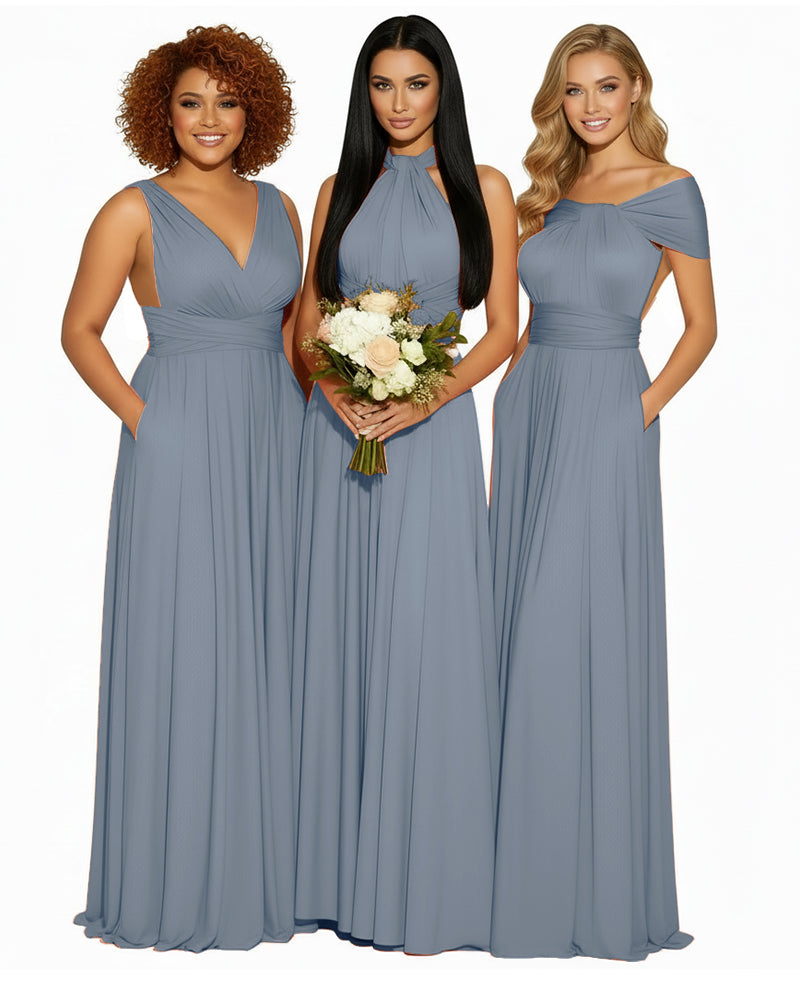 Multiway Convertible Maxi Infinity Dress With Pockets Regular Plus size Wedding Bridal Party Bridemaids Gowndusty blue 