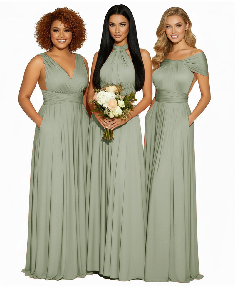 Multiway Convertible Maxi Infinity Dress With Pockets Regular Plus size Wedding Bridal Party Bridemaids Gowndusty sage 