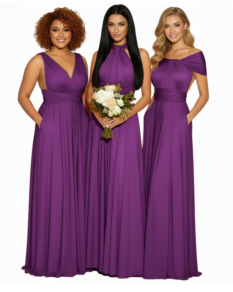 Multiway Convertible Maxi Infinity Dress With Pockets Regular Plus size Wedding Bridal Party Bridemaids Gowngrape 