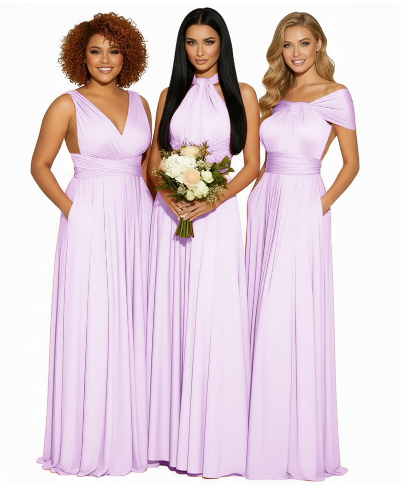 Multiway Convertible Maxi Infinity Dress With Pockets Regular Plus size Wedding Bridal Party Bridemaids Gownlilac 