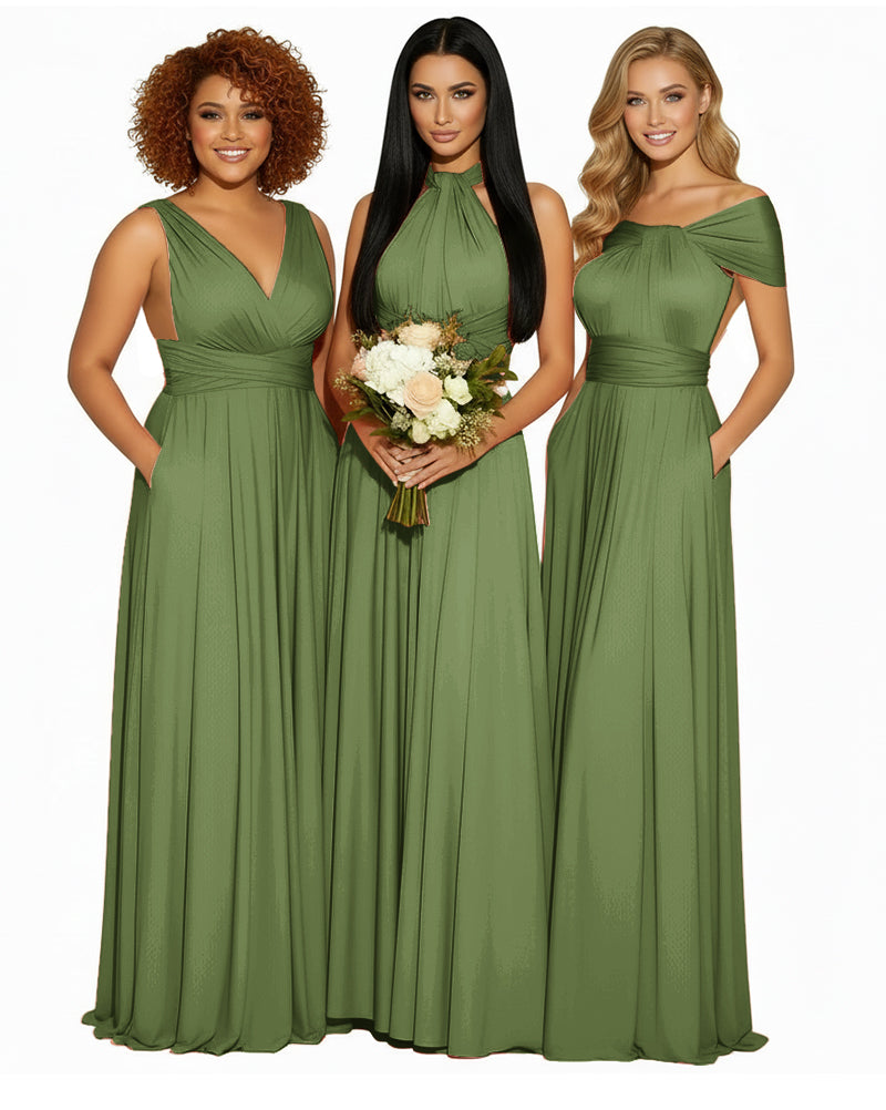 Multiway Convertible Maxi Infinity Dress With Pockets Regular Plus size Wedding Bridal Party Bridemaids Gownolive 