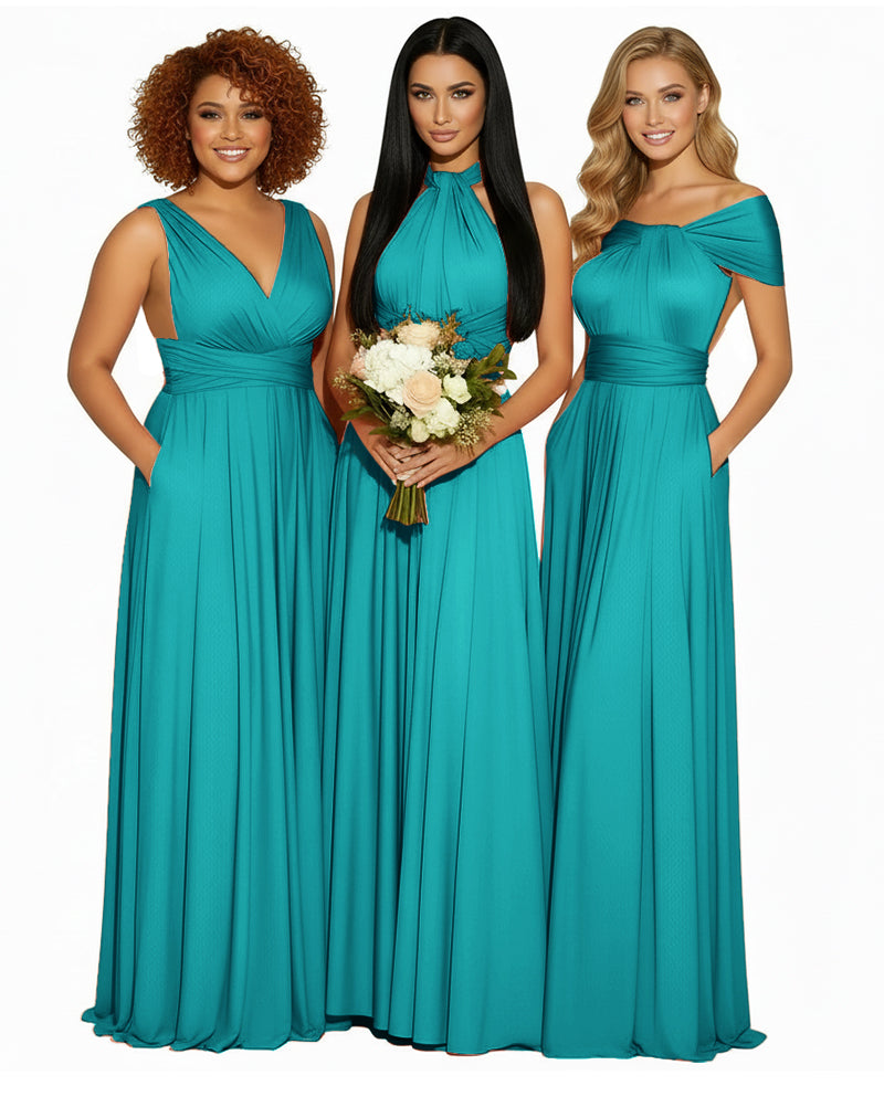 Multiway Convertible Maxi Infinity Dress With Pockets Regular Plus size Wedding Bridal Party Bridemaids Gownteal green 