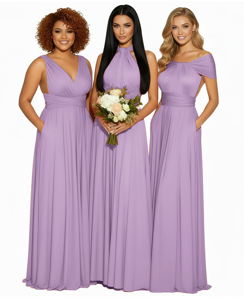 Multiway Convertible Maxi Infinity Dress With Pockets Regular Plus size Wedding Bridal Party Bridemaids Gownwisteria mauve 