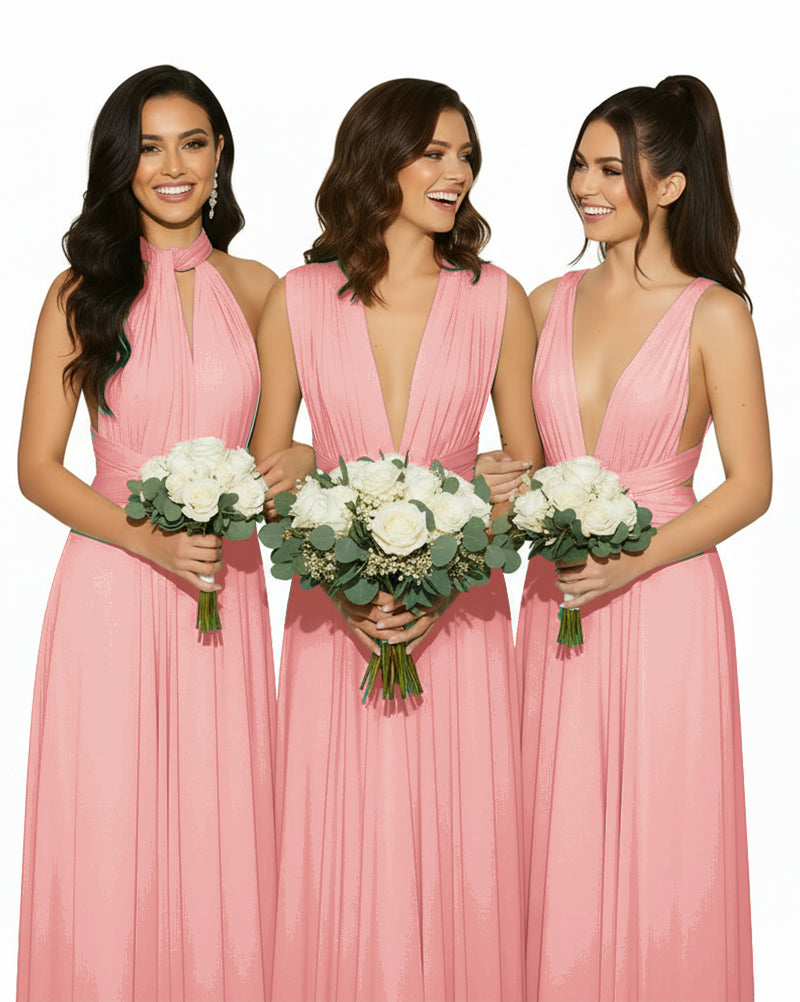 Convertible Wrap Maxi Inifity Dress With Pockets Regular Plus size Wedding Bridal Party Bridemaids Gown blushing pink 