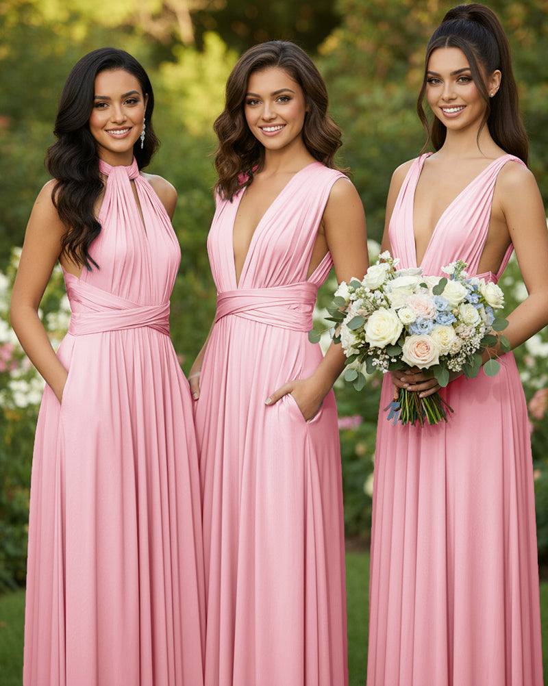 Infinity Bridesmaid Gown Multiway Dress with Pockets Regular Plus size Wedding Bridal Party Bridemaids Gownblushing pink 