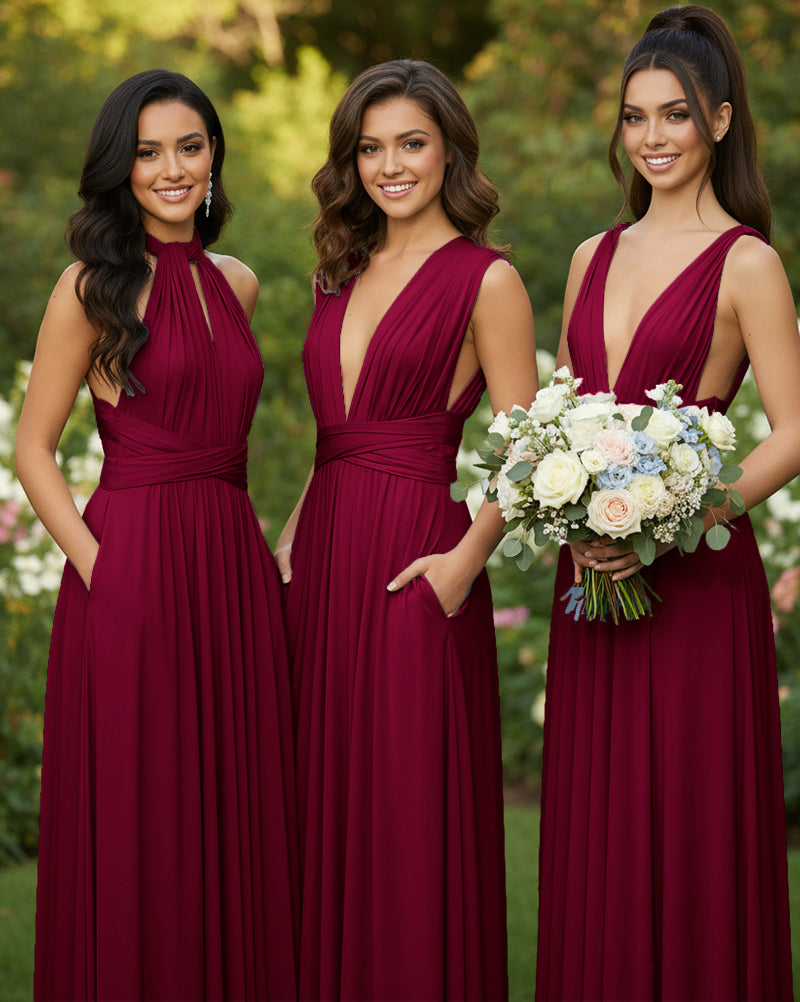 Infinity Bridesmaid Gown Multiway Dress with Pockets Regular Plus size Wedding Bridal Party Bridemaids Gownburgundy 