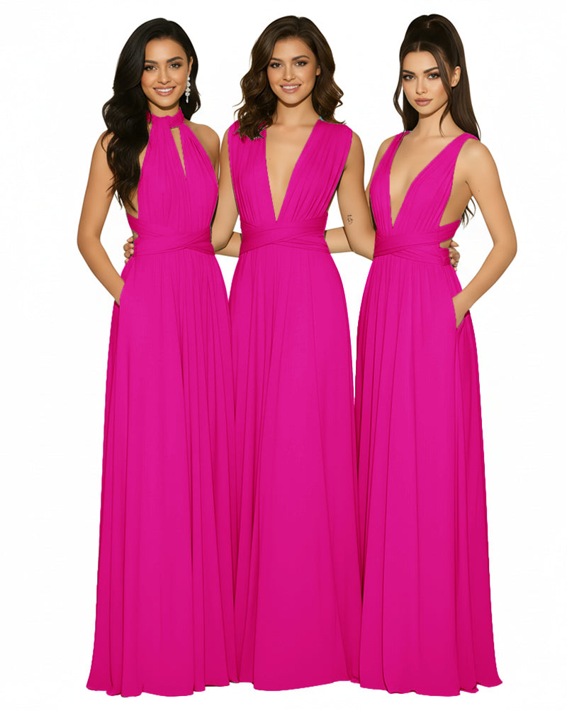 Bridal Party Infinity Convertible Multiway Dress With Pockets for Bridesmaids Regular Plus size Wedding Bridal Party Bridemaids Gown fuchsia 