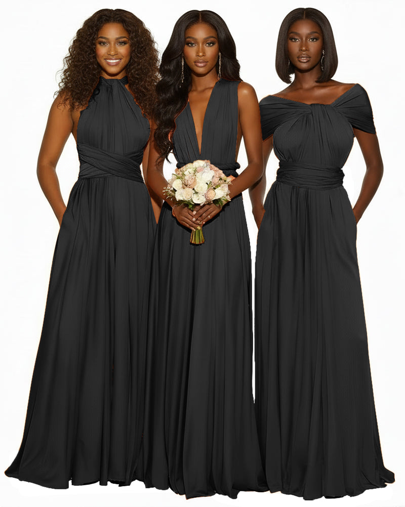 Infinity Maxi Convertible Dress With Pockets Regular Plus size Wedding Bridal Party Bridemaids Gown black 