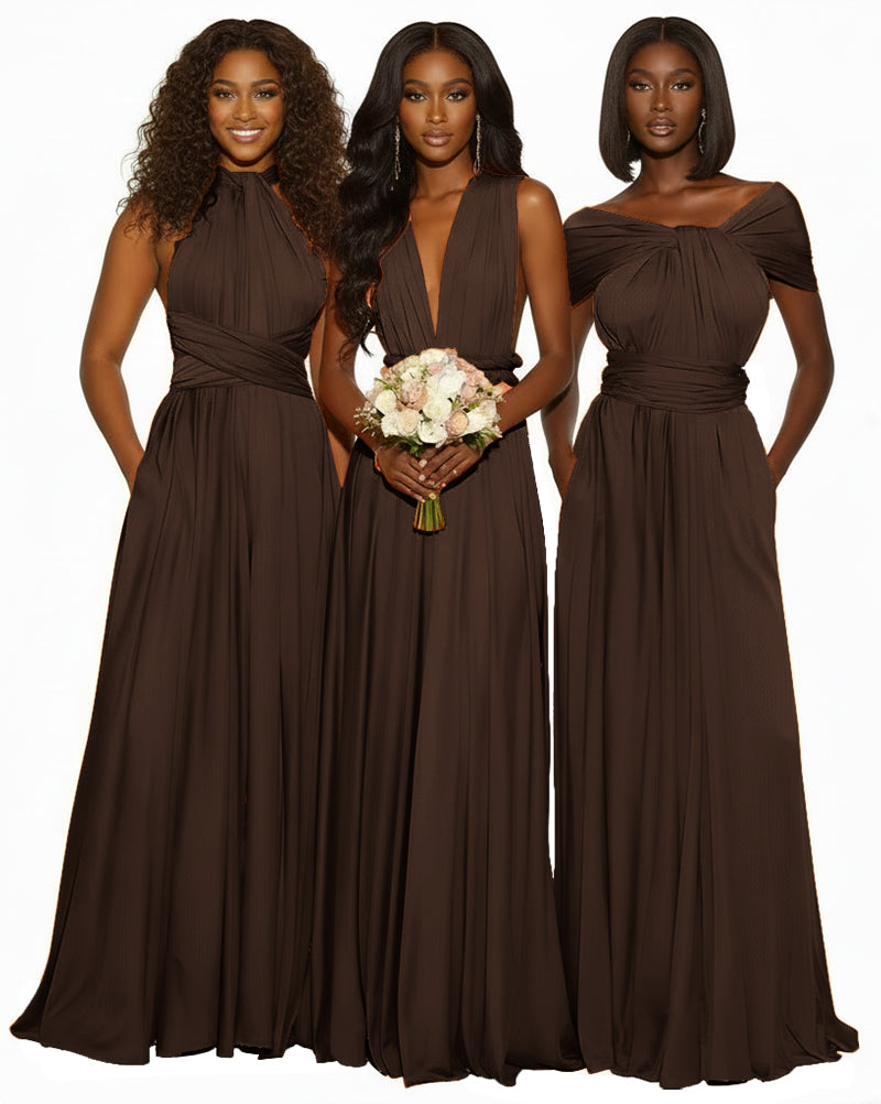 Infinity Maxi Convertible Dress With Pockets Regular Plus size Wedding Bridal Party Bridemaids Gown brown 