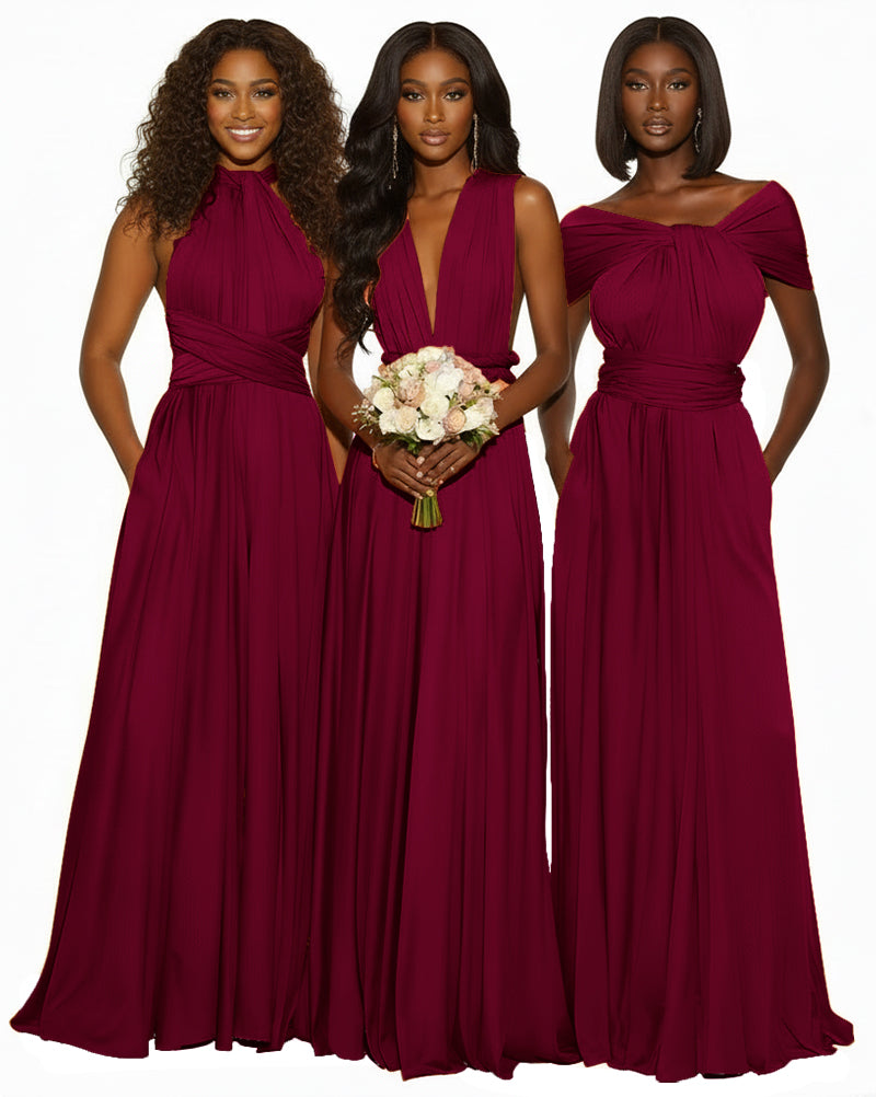 Infinity Maxi Convertible Dress With Pockets Regular Plus size Wedding Bridal Party Bridemaids Gown burgundy 
