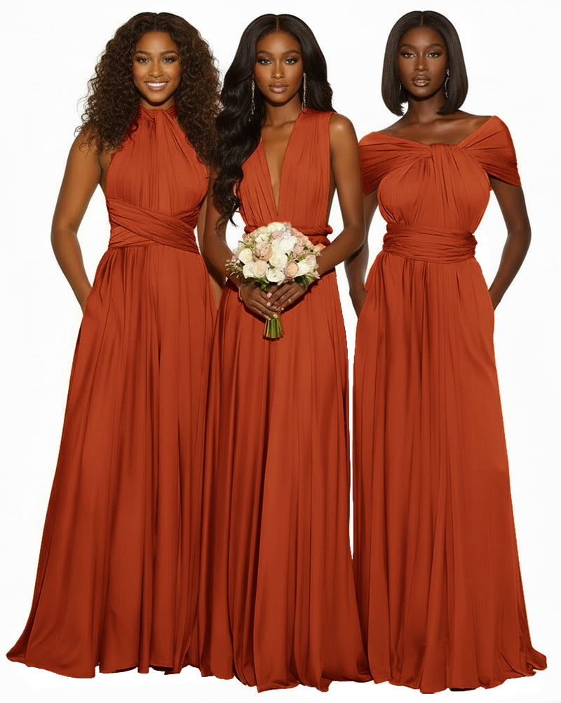 Infinity Maxi Convertible Dress With Pockets Regular Plus size Wedding Bridal Party Bridemaids Gown burnt orange 