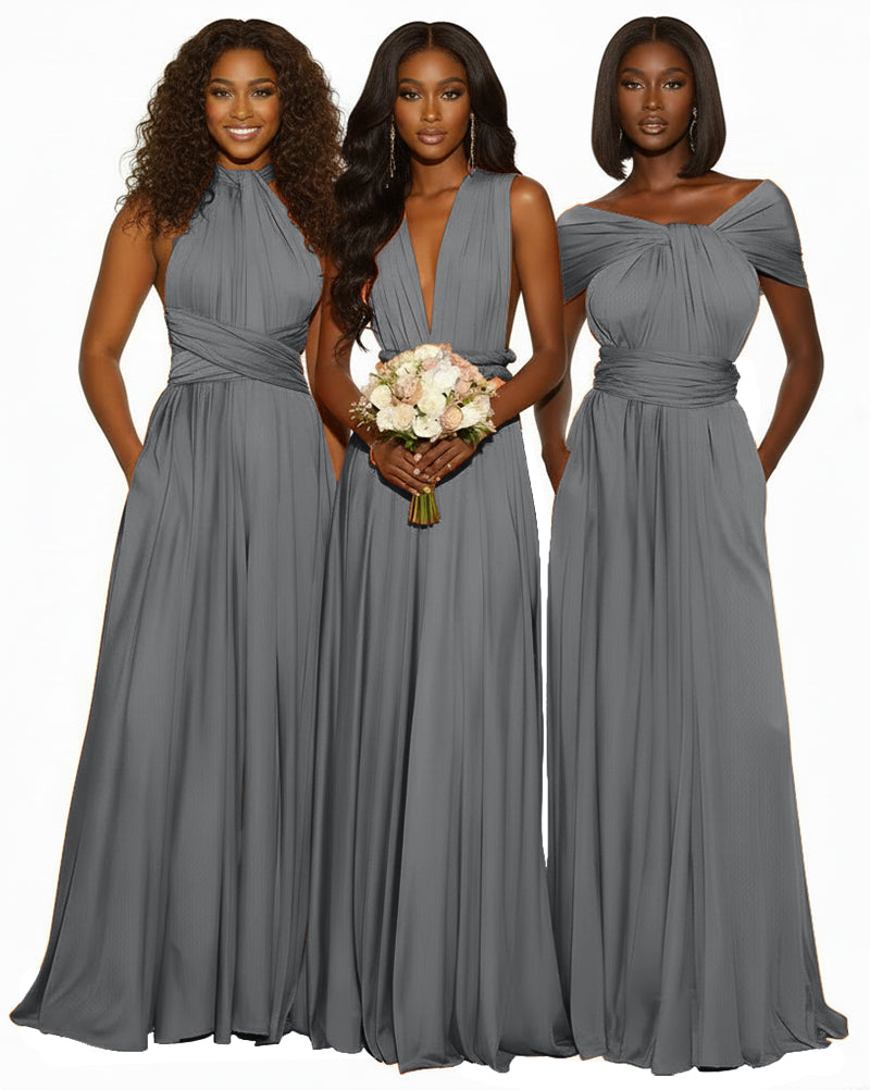Infinity Maxi Convertible Dress With Pockets Regular Plus size Wedding Bridal Party Bridemaids Gown charcoal grey 