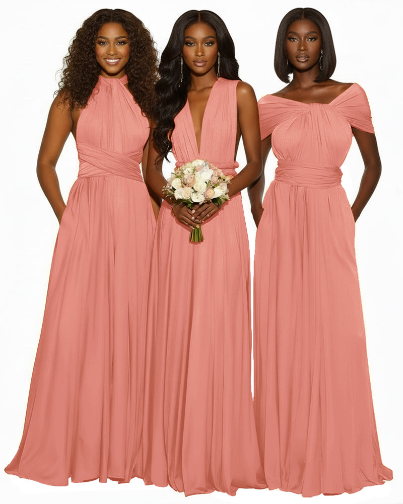 Infinity Maxi Convertible Dress With Pockets Regular Plus size Wedding Bridal Party Bridemaids Gown coral 
