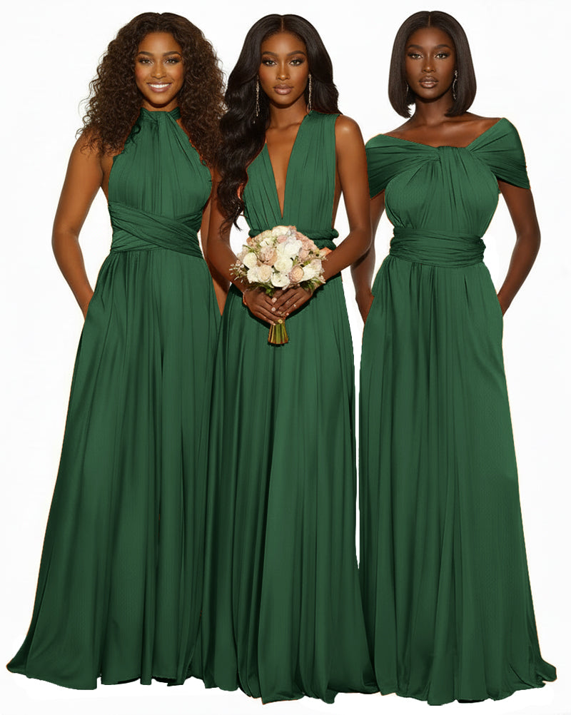 Infinity Maxi Convertible Dress With Pockets Regular Plus size Wedding Bridal Party Bridemaids Gown dark green 