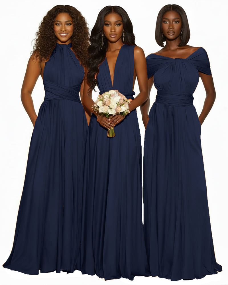 Infinity Maxi Convertible Dress With Pockets Regular Plus size Wedding Bridal Party Bridemaids Gown dark navy 