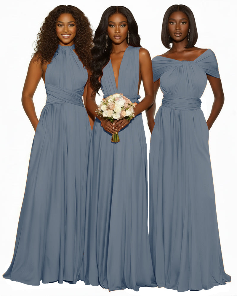 Infinity Maxi Convertible Dress With Pockets Regular Plus size Wedding Bridal Party Bridemaids Gown dusty blue 