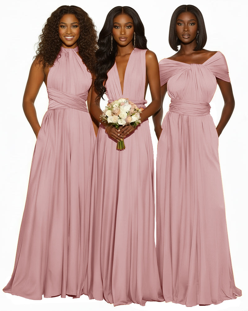Infinity Maxi Convertible Dress With Pockets Regular Plus size Wedding Bridal Party Bridemaids Gown dusty rose 