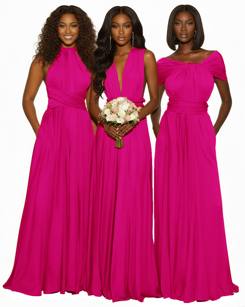 Infinity Maxi Convertible Dress With Pockets Regular Plus size Wedding Bridal Party Bridemaids Gown fuchsia 