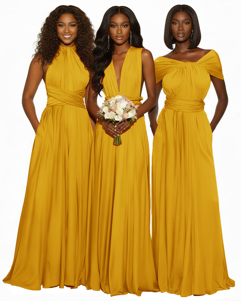 Infinity Maxi Convertible Dress With Pockets Regular Plus size Wedding Bridal Party Bridemaids Gown mustard yellow 