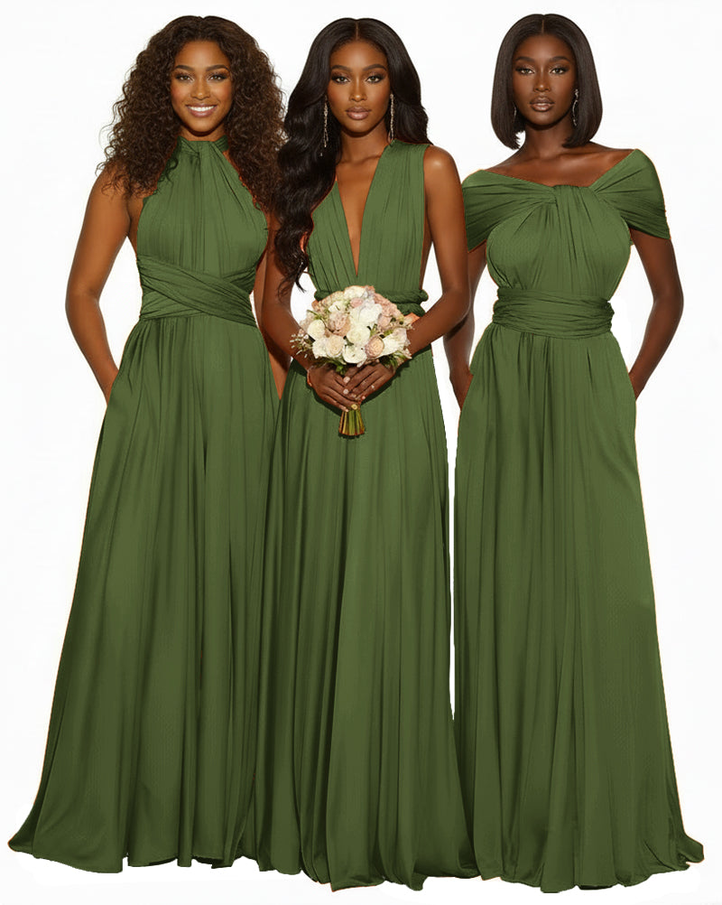 Infinity Maxi Convertible Dress With Pockets Regular Plus size Wedding Bridal Party Bridemaids Gown olive 
