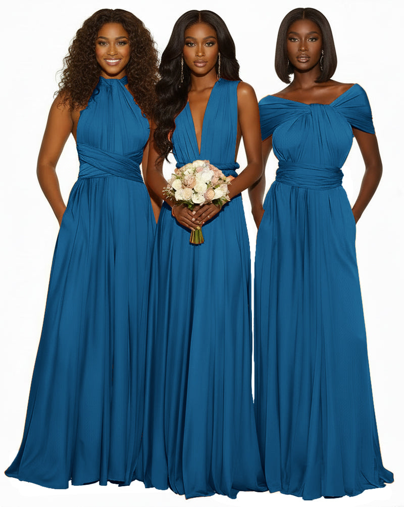 Infinity Maxi Convertible Dress With Pockets Regular Plus size Wedding Bridal Party Bridemaids Gown peacock blue 