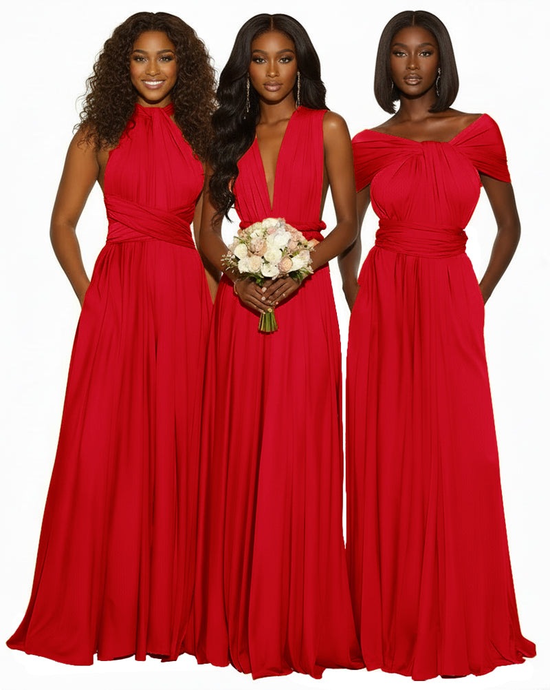 Infinity Maxi Convertible Dress With Pockets Regular Plus size Wedding Bridal Party Bridemaids Gown red 
