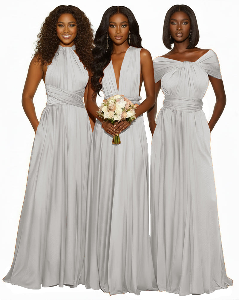 Infinity Maxi Convertible Dress With Pockets Regular Plus size Wedding Bridal Party Bridemaids Gown silver 