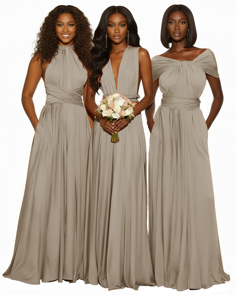 Infinity Maxi Convertible Dress With Pockets Regular Plus size Wedding Bridal Party Bridemaids Gown taupe 