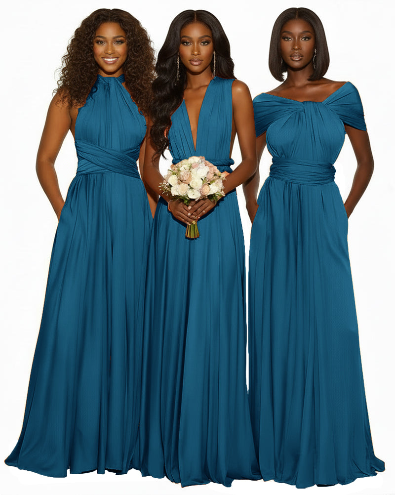 Infinity Maxi Convertible Dress With Pockets Regular Plus size Wedding Bridal Party Bridemaids Gown teal blue 