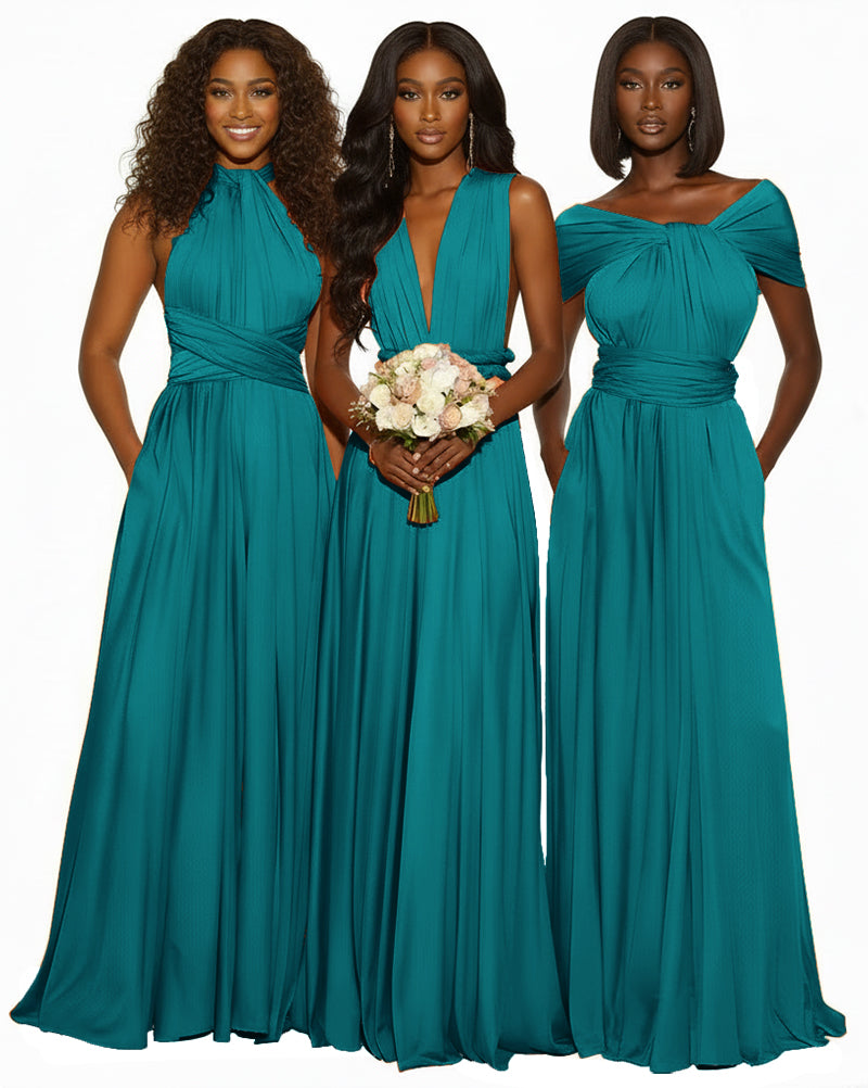 Infinity Maxi Convertible Dress With Pockets Regular Plus size Wedding Bridal Party Bridemaids Gown teal green 
