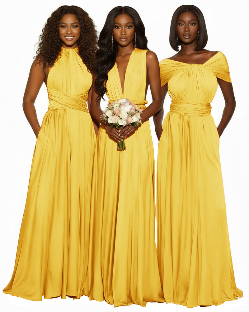 Infinity Maxi Convertible Dress With Pockets Regular Plus size Wedding Bridal Party Bridemaids Gown yellow 