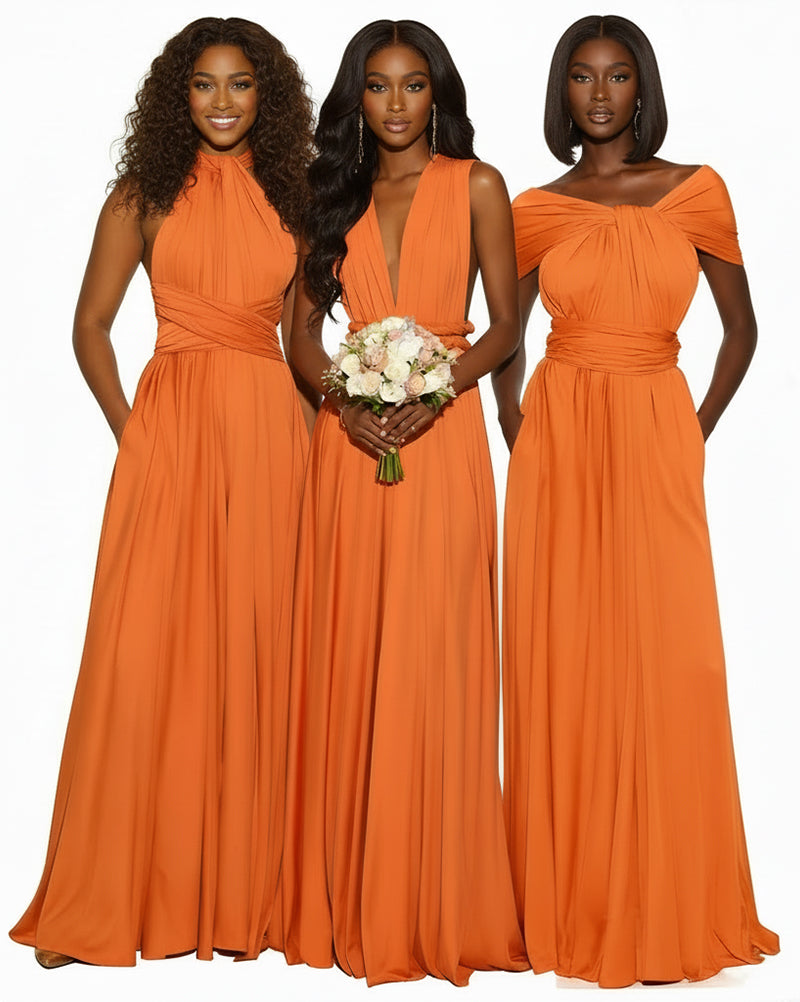 Infinity Maxi Dress with Pockets Regular Plus size Wedding Bridal Party Bridemaids Gown orange 