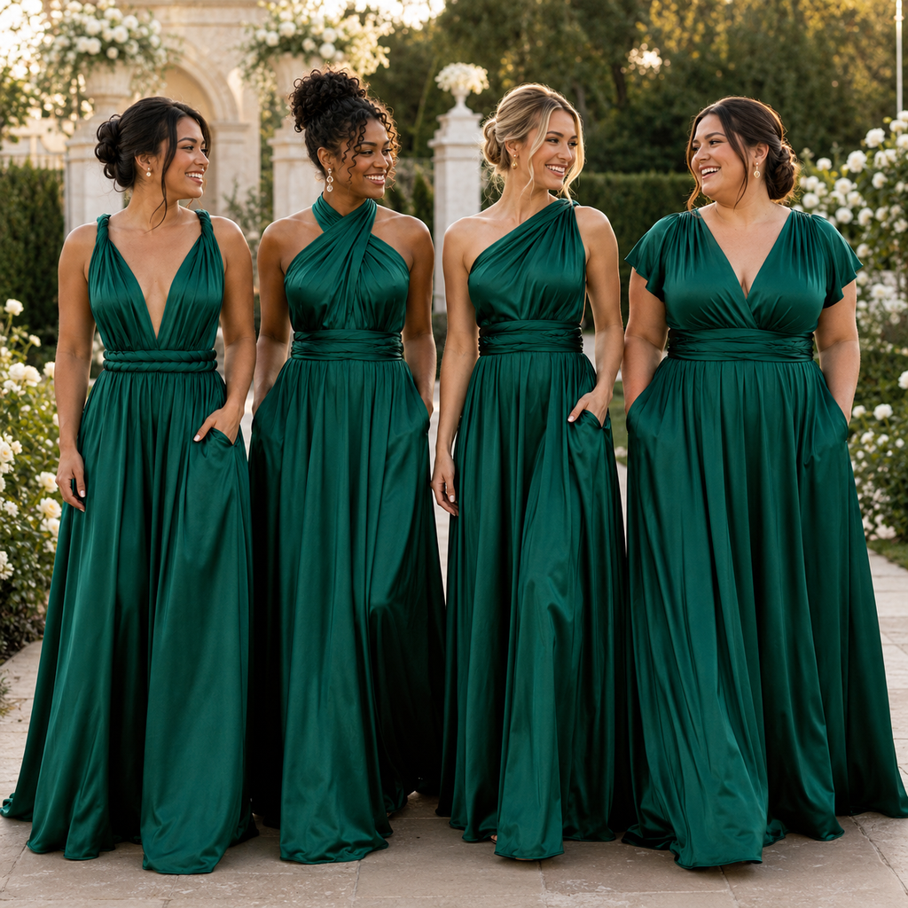 color:Emerald | kmbridal_emerald_dark_green_Infinity_Bridesmaid_Dress_with_Pockets_Convertible_Multiway_Maxi_Dress_7