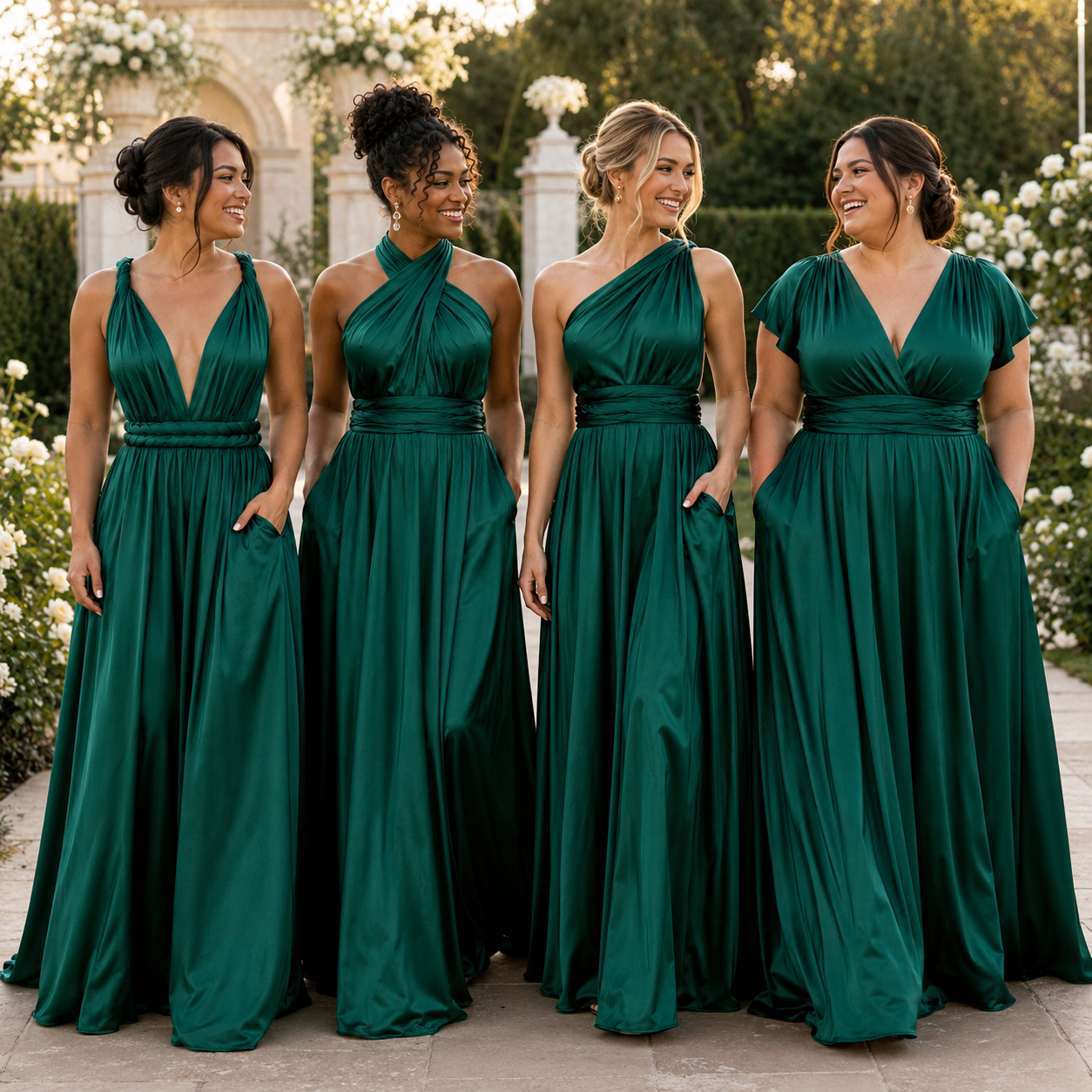 color:Emerald | kmbridal_emerald_dark_green_Infinity_Bridesmaid_Dress_with_Pockets_Convertible_Multiway_Maxi_Dress_7
