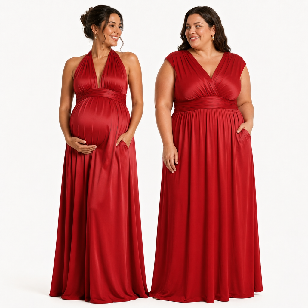color:Red | kmbridal_red_Infinity_Bridesmaid_Dress_with_Pockets_Convertible_Multiway_Maxi_Dress_2 4