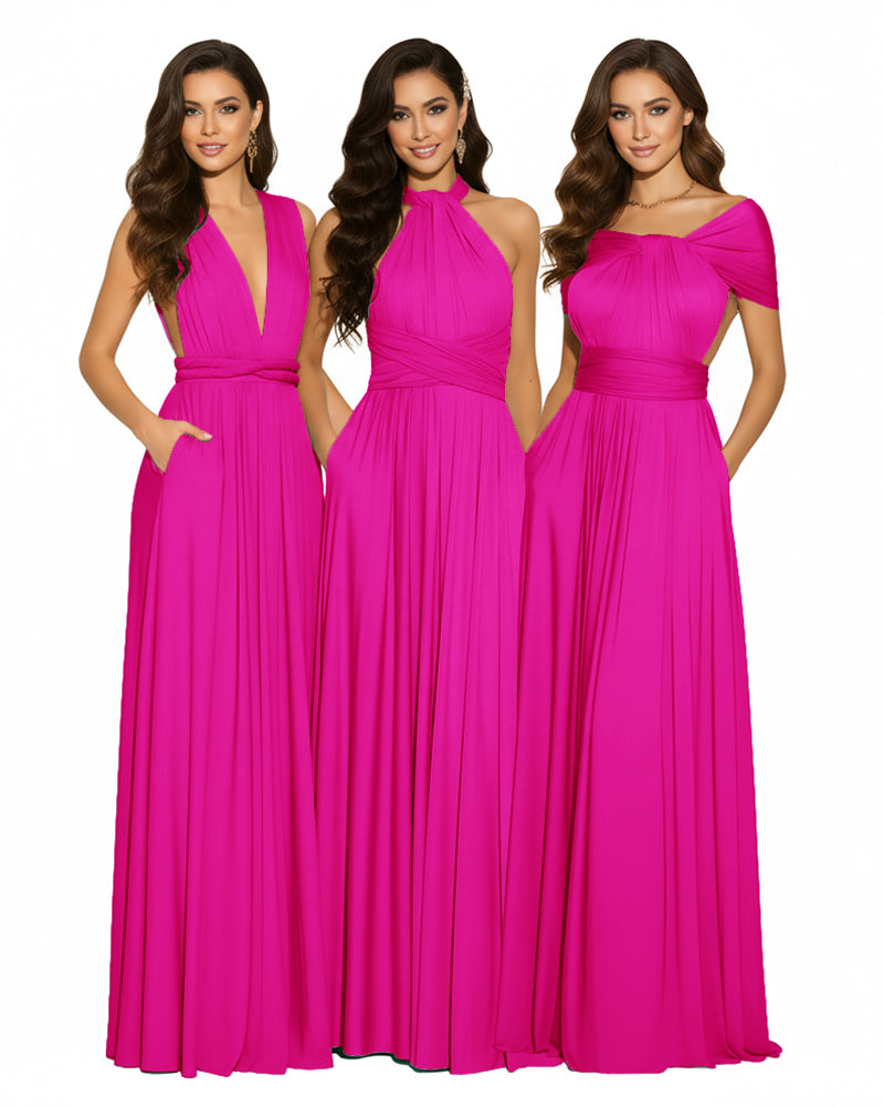 Luxe Convertible Bridesmaid Maxi Inifity Dress for Elegant Occasions With Pockets Regular Plus size Wedding Bridal Party Bridemaids Gownfuchsia 