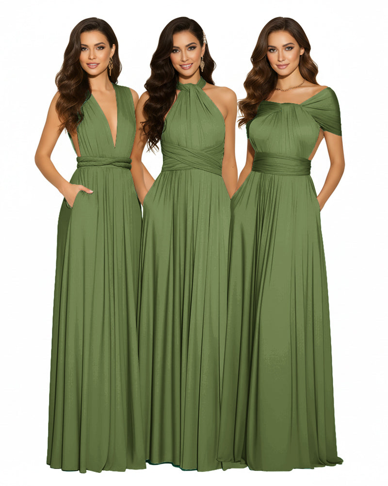 Luxe Convertible Bridesmaid Maxi Inifity Dress for Elegant Occasions With Pockets Regular Plus size Wedding Bridal Party Bridemaids Gownolive 