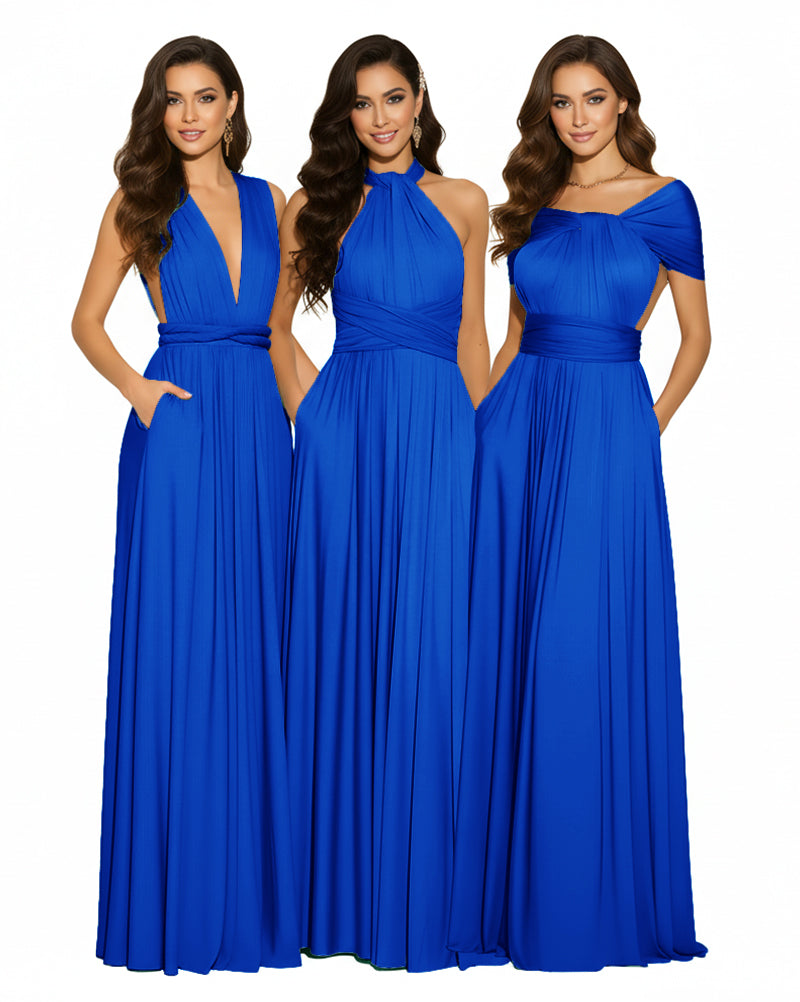 Luxe Convertible Bridesmaid Maxi Inifity Dress for Elegant Occasions With Pockets Regular Plus size Wedding Bridal Party Bridemaids Gownroyal blue 