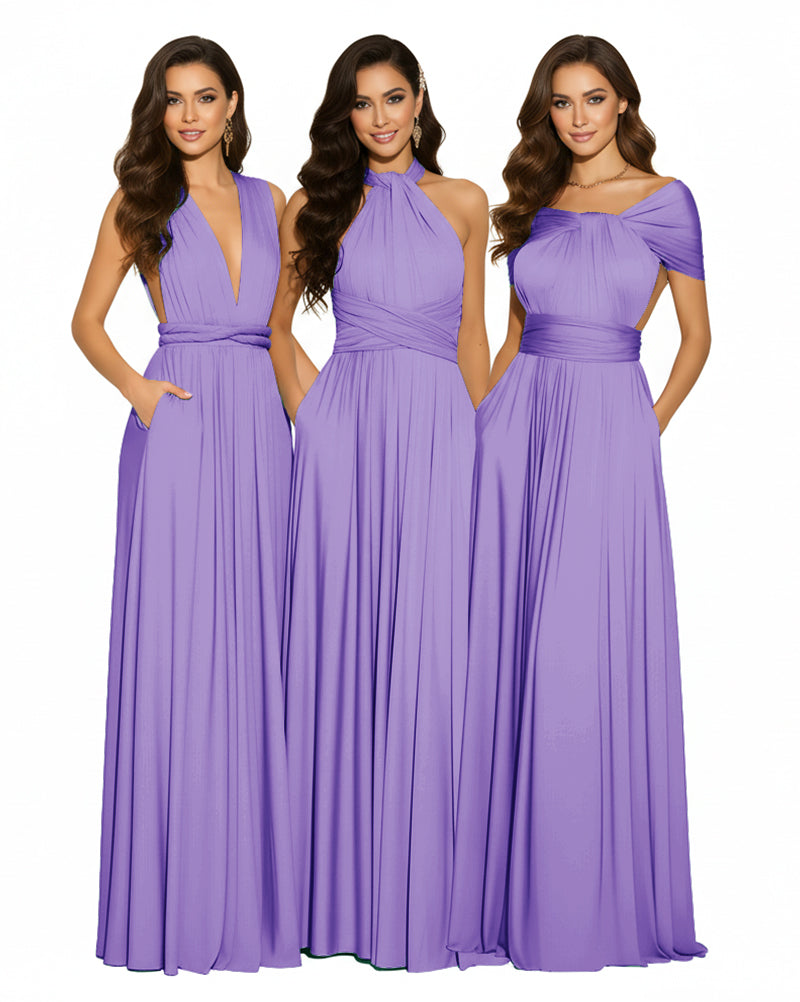Luxe Convertible Bridesmaid Maxi Inifity Dress for Elegant Occasions With Pockets Regular Plus size Wedding Bridal Party Bridemaids Gown