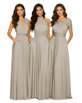 Luxe Convertible Bridesmaid Maxi Inifity Dress for Elegant Occasions With Pockets Regular Plus size Wedding Bridal Party Bridemaids Gowntaupe 