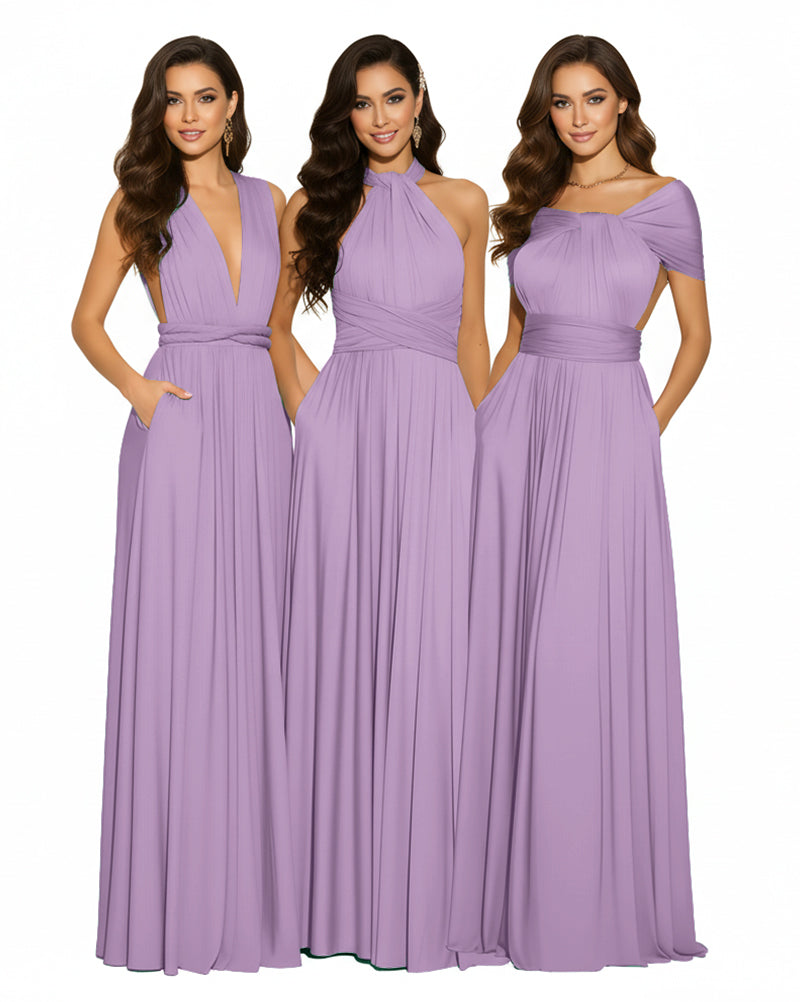 Luxe Convertible Bridesmaid Maxi Inifity Dress for Elegant Occasions With Pockets Regular Plus size Wedding Bridal Party Bridemaids Gownwisteria mauve 