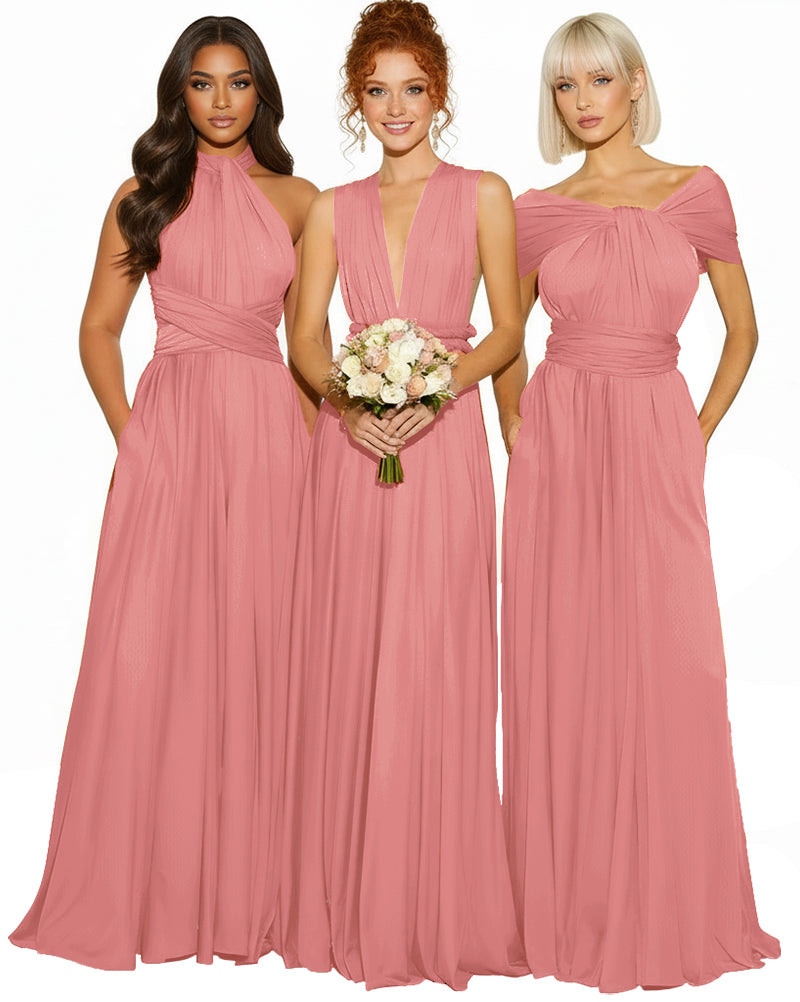 Convertible Infinity Maxi Dress With Pockets Regular Plus size Wedding Bridal Party Bridemaids Gownblushing pink 