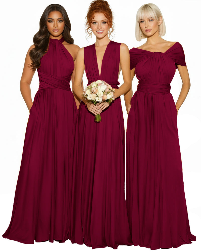 Convertible Infinity Maxi Dress With Pockets Regular Plus size Wedding Bridal Party Bridemaids Gownburgundy 
