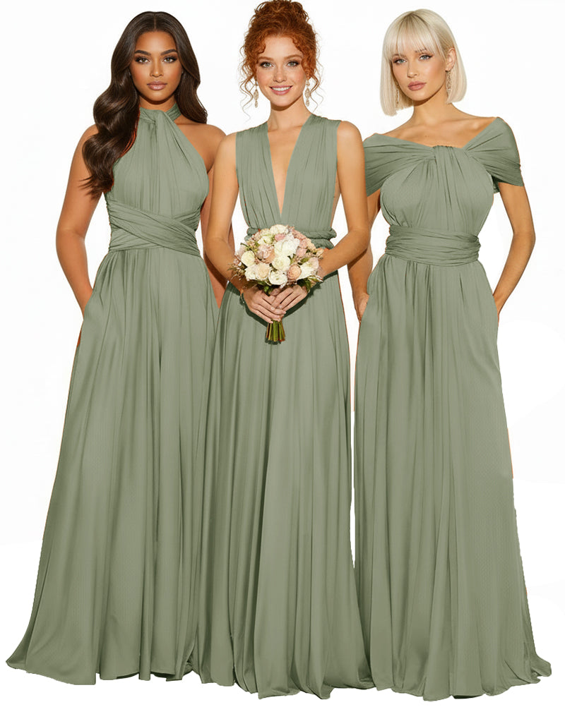 Convertible Infinity Maxi Dress With Pockets Regular Plus size Wedding Bridal Party Bridemaids Gowndusty sage 