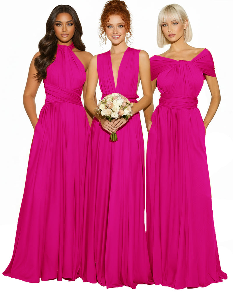 Convertible Infinity Maxi Dress With Pockets Regular Plus size Wedding Bridal Party Bridemaids Gownfuchsia 