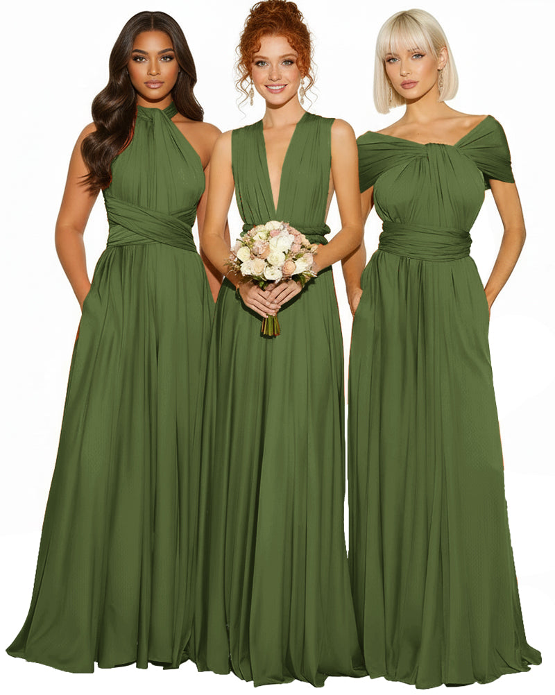 Convertible Infinity Maxi Dress With Pockets Regular Plus size Wedding Bridal Party Bridemaids Gownolive 