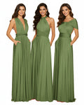 Convertible Bridesmaid Maxi Multiway Dress With Pockets Regular Plus size Wedding Bridal Party Bridemaids Gown olive 