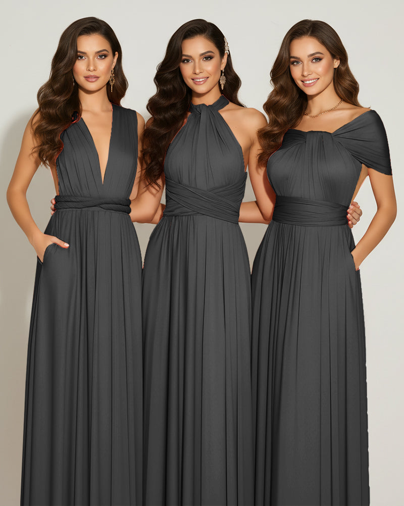 Multiway Bridesmaid Gown Infinity Dress With Pockets Regular Plus size Wedding Bridal Party Bridemaids Gown black 
