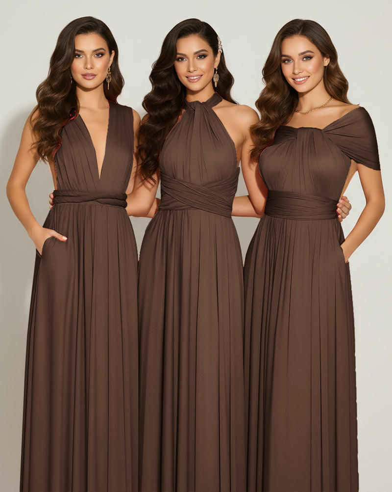 Multiway Bridesmaid Gown Infinity Dress With Pockets Regular Plus size Wedding Bridal Party Bridemaids Gown brown 